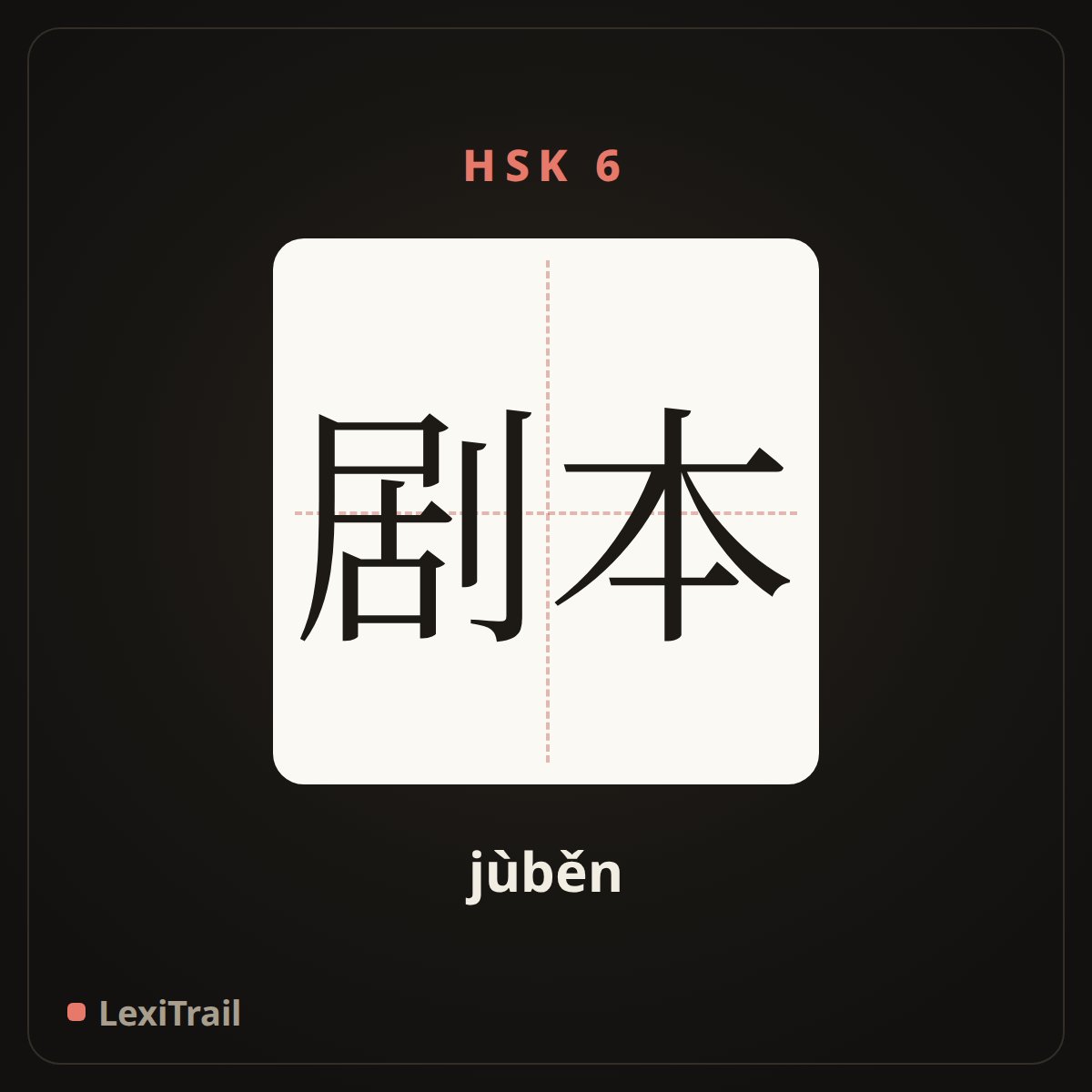 剧本 — the Chinese character for Script (jùběn), stroke diagram