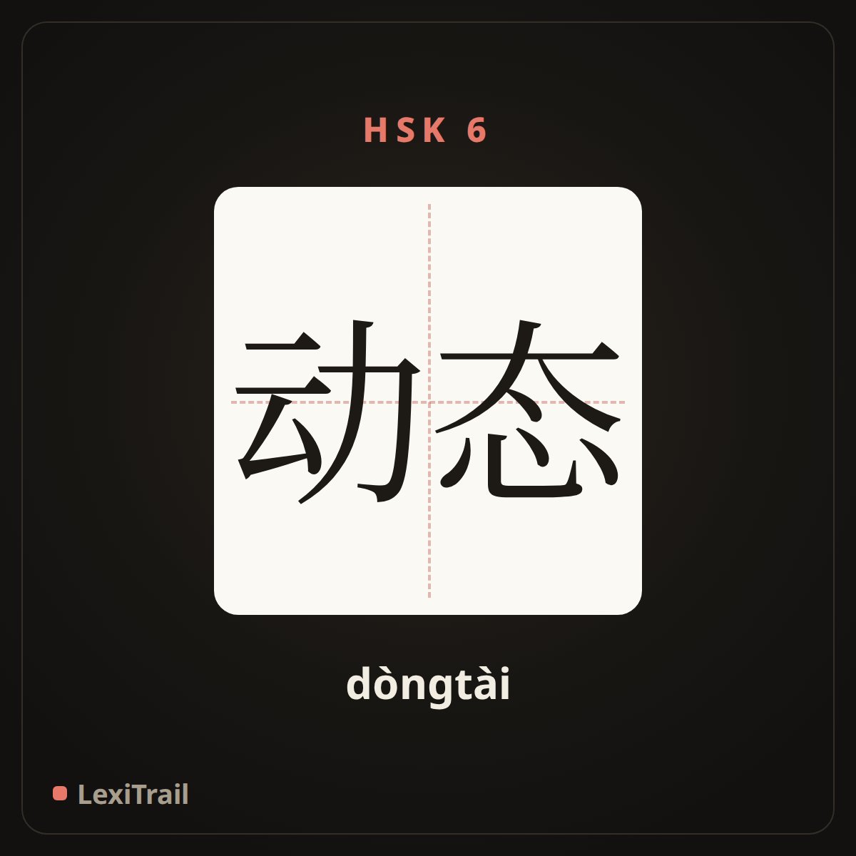 动态 — the Chinese character for dynamic (dòngtài), stroke diagram