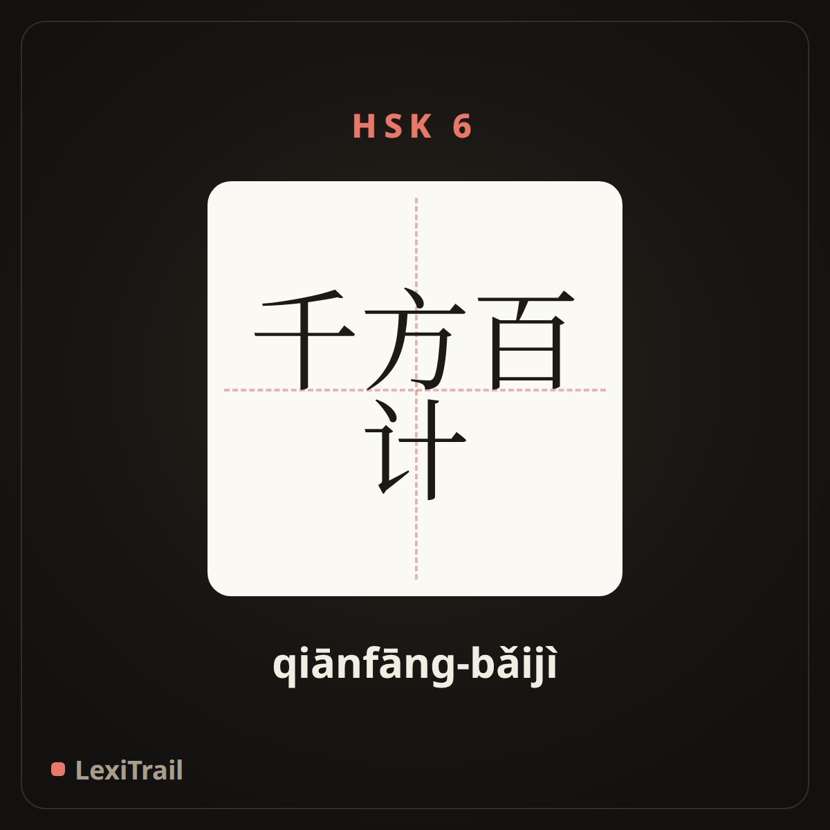 千方百计 — the Chinese character for Make every attempt (qiānfāng-bǎijì), stroke diagram
