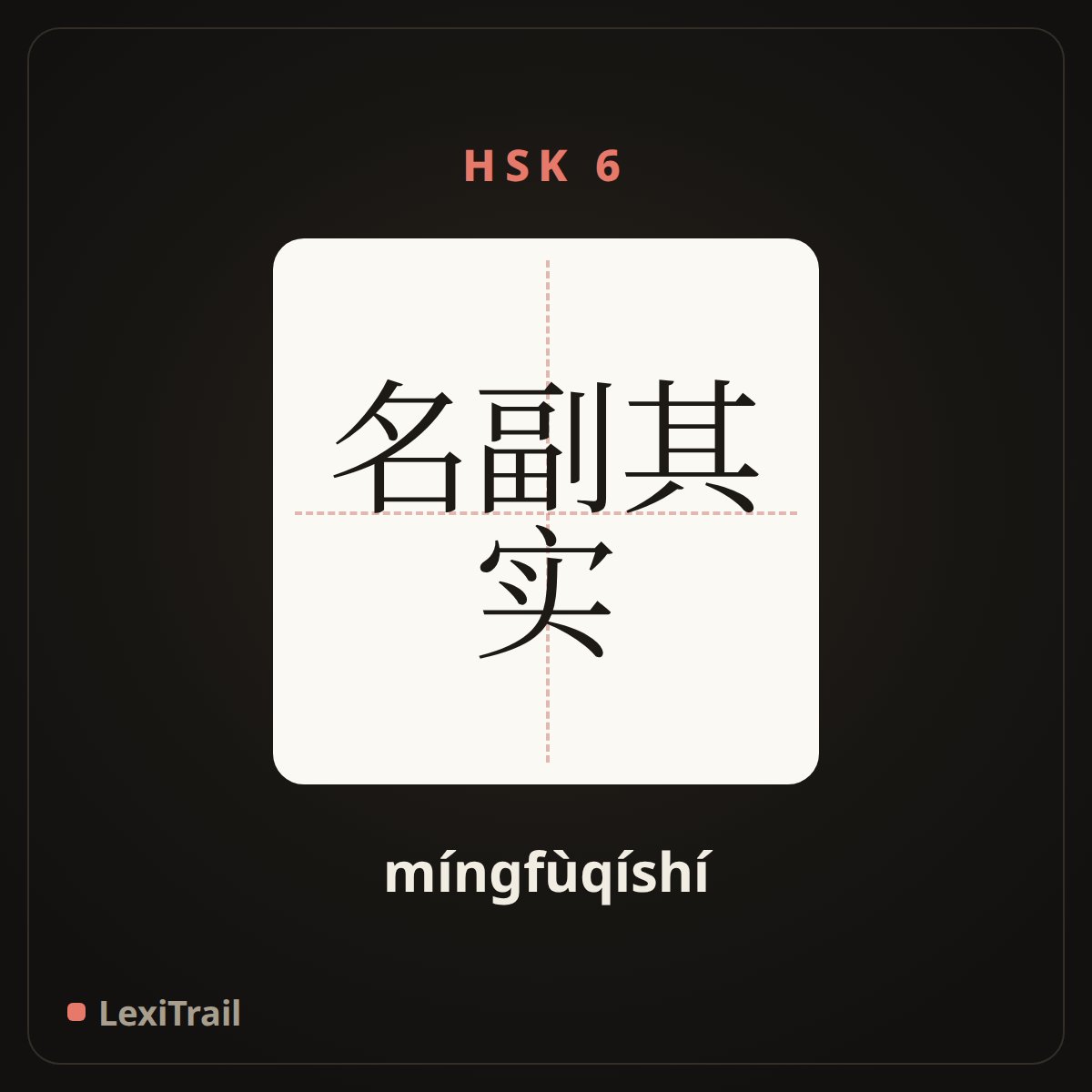 名副其实 — the Chinese character for Be worthy of the name (míngfùqíshí), stroke diagram