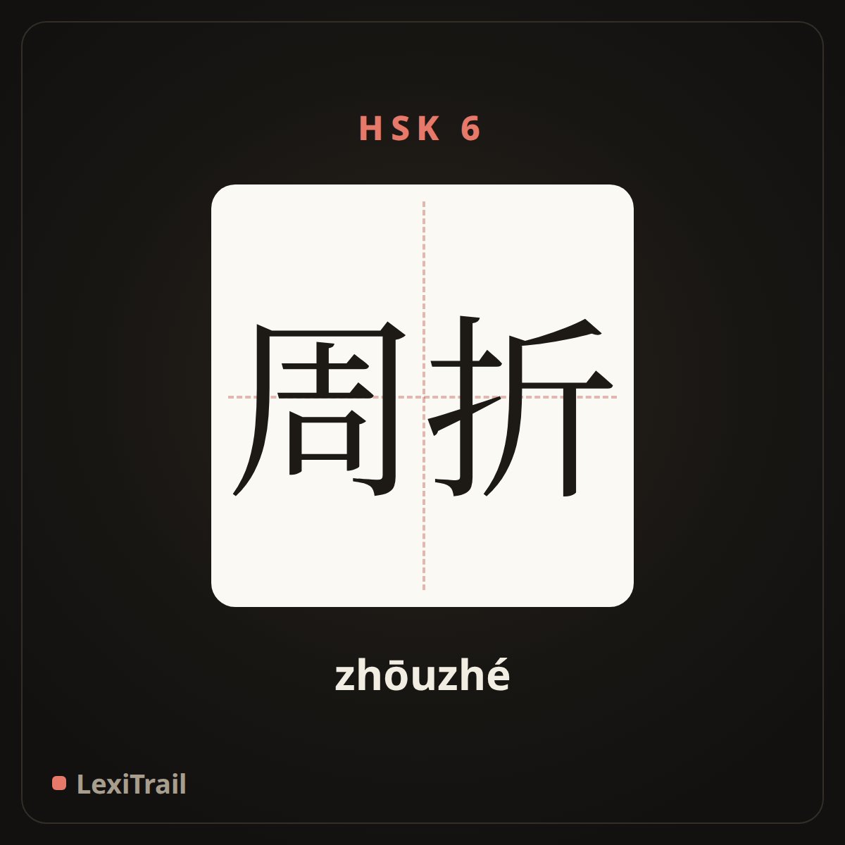 周折 — the Chinese character for Twists and turns (zhōuzhé), stroke diagram