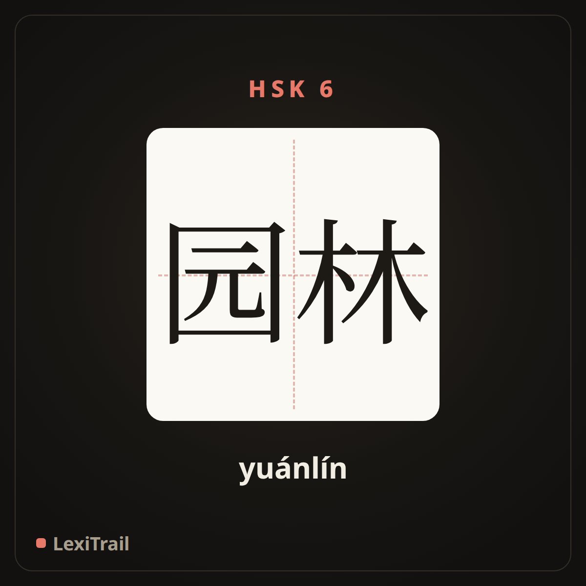 园林 — the Chinese character for Gardens (yuánlín), stroke diagram
