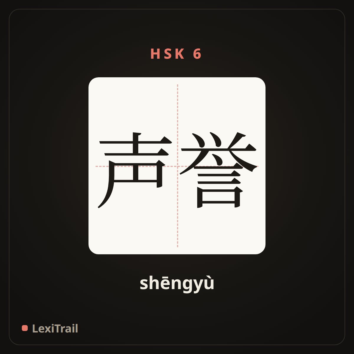 声誉 — the Chinese character for reputation (shēngyù), stroke diagram
