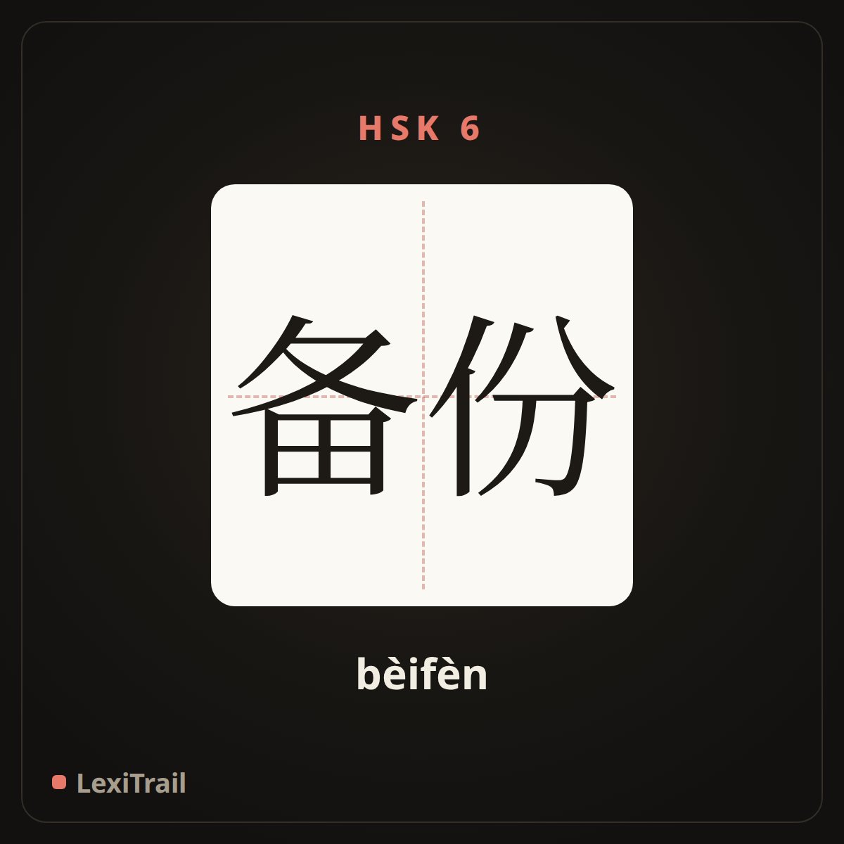 备份 — the Chinese character for backups (bèifèn), stroke diagram