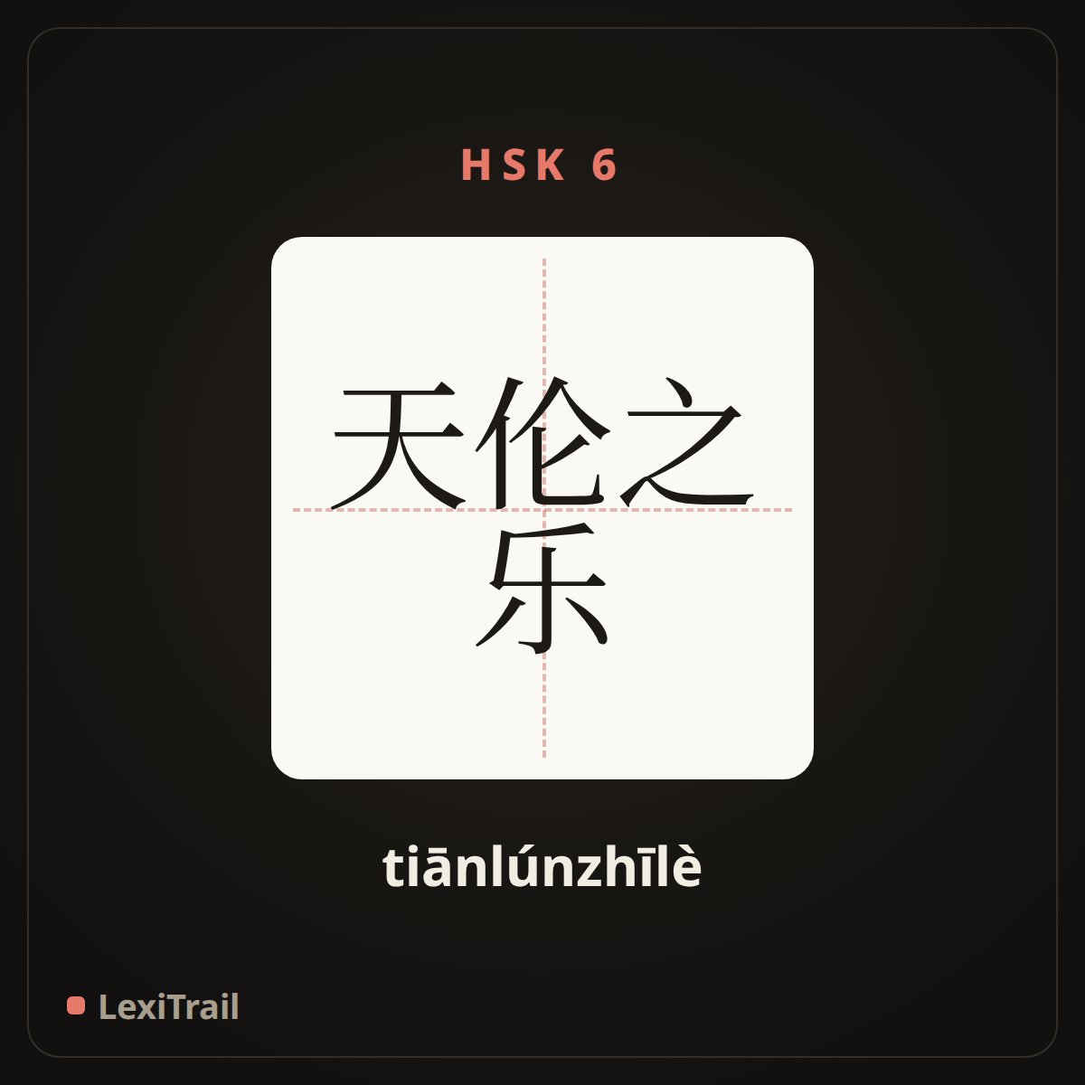 天伦之乐 — the Chinese character for The happiness of a family union (tiānlúnzhīlè), stroke diagram