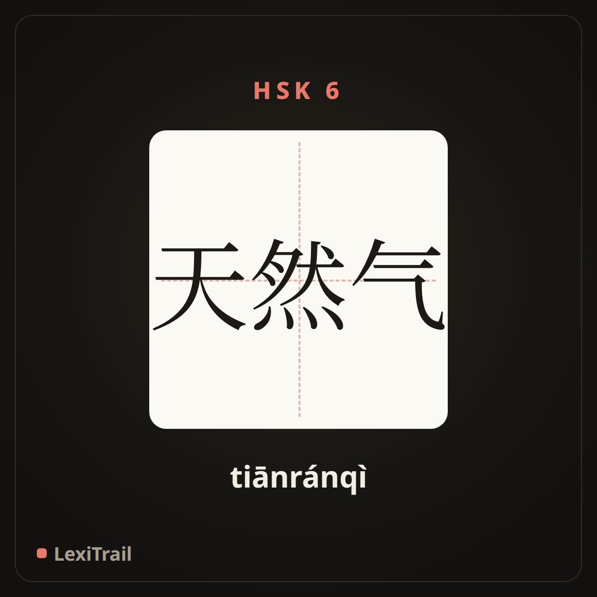 天然气 — the Chinese character for Natural gas (tiānránqì), stroke diagram