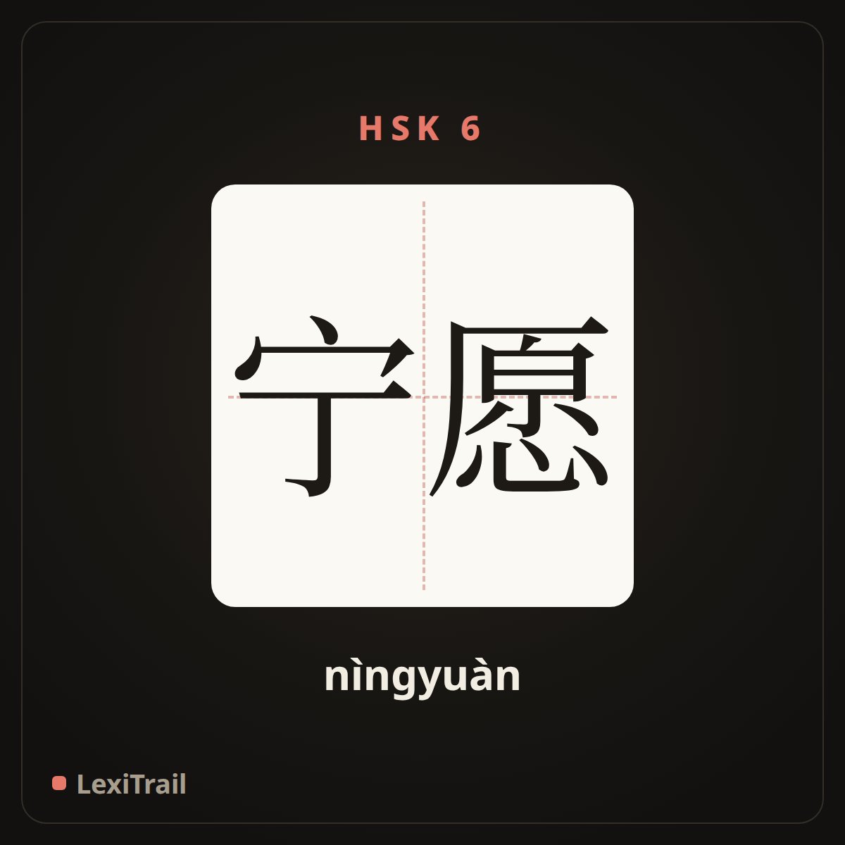 宁愿 — the Chinese character for would rather (nìngyuàn), stroke diagram