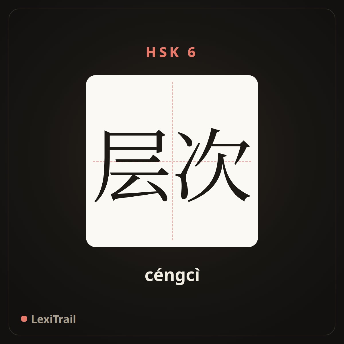 层次 — the Chinese character for gradation; arrangement (céngcì), stroke diagram