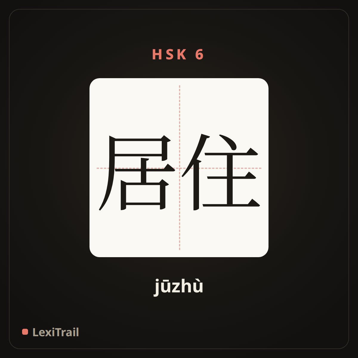 居住 — the Chinese character for live (jūzhù), stroke diagram
