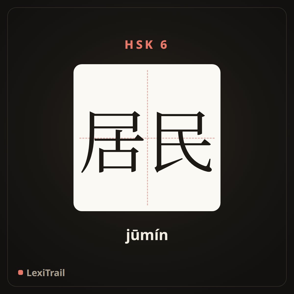居民 — the Chinese character for residents (jūmín), stroke diagram