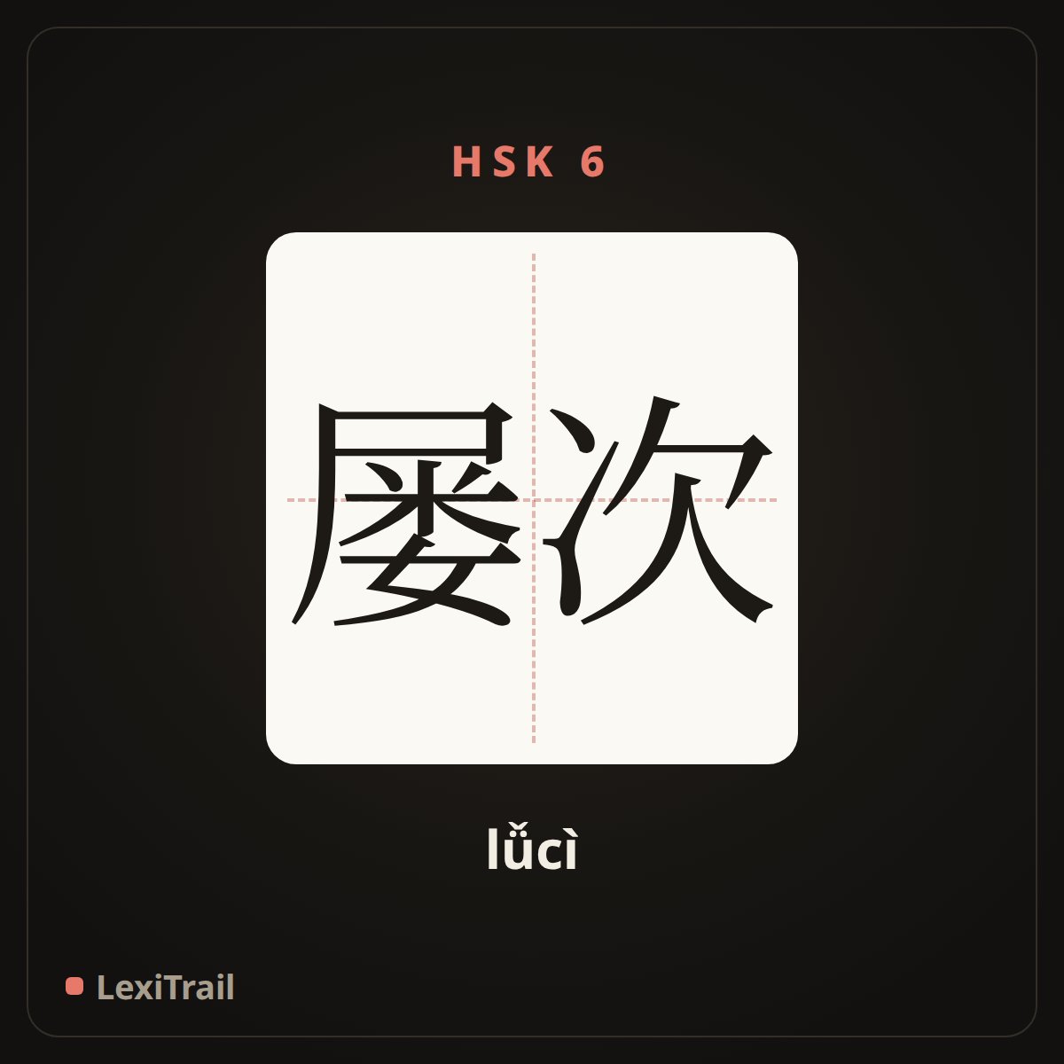 屡次 — the Chinese character for Repeatedly (lǚcì), stroke diagram