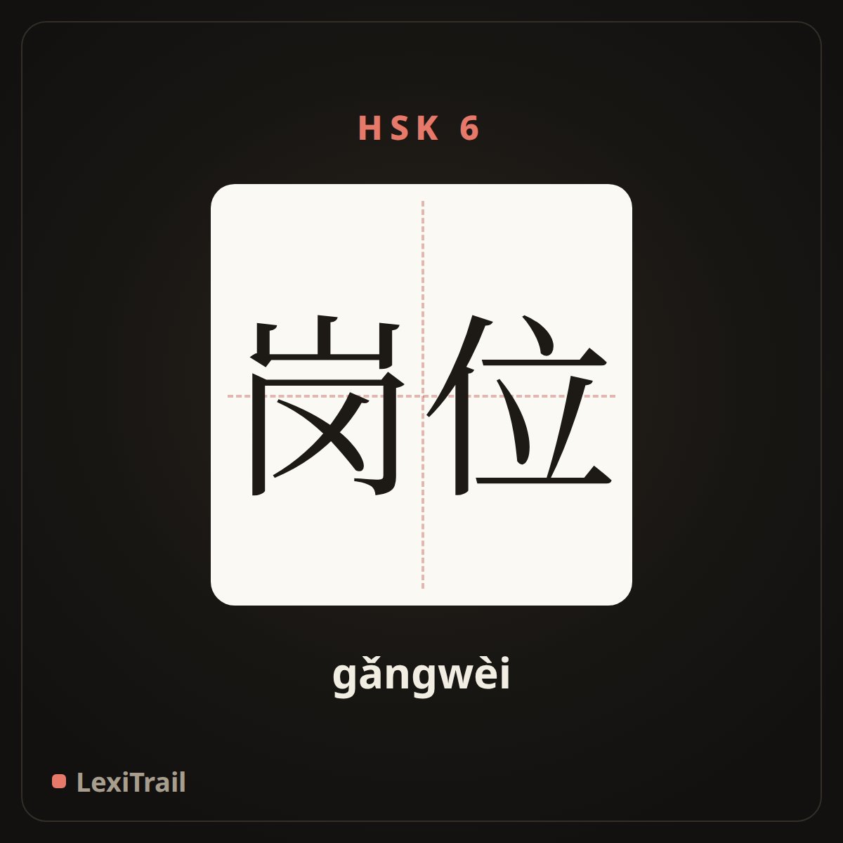 岗位 — the Chinese character for post (gǎngwèi), stroke diagram