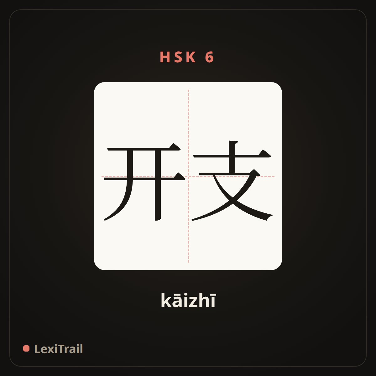 开支 — the Chinese character for expenditure (kāizhī), stroke diagram
