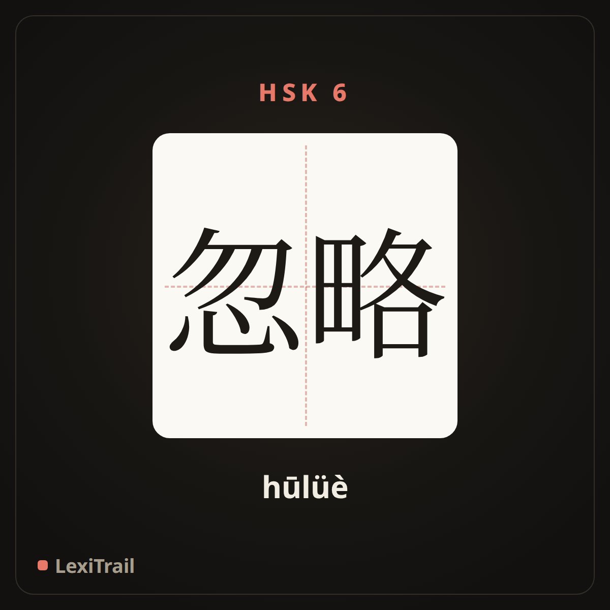 忽略 — the Chinese character for ignore (hūlüè), stroke diagram