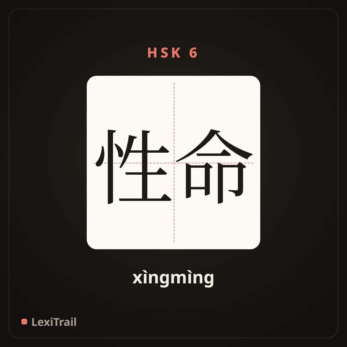 性命 — the Chinese character for life (xìngmìng), stroke diagram