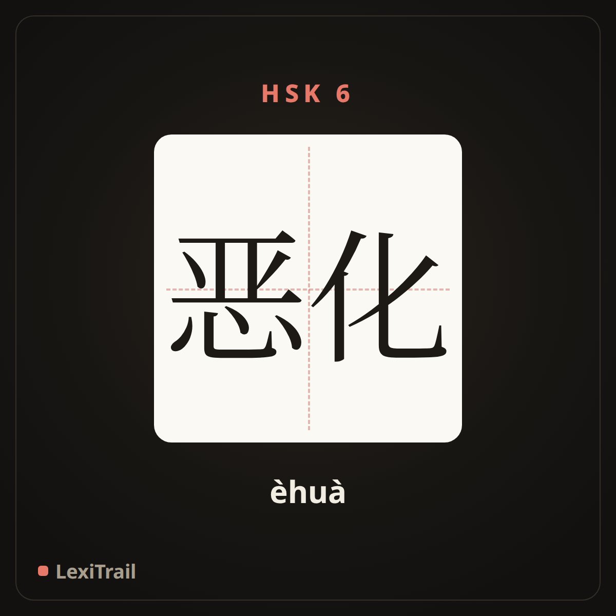 恶化 — the Chinese character for deteriorate (èhuà), stroke diagram