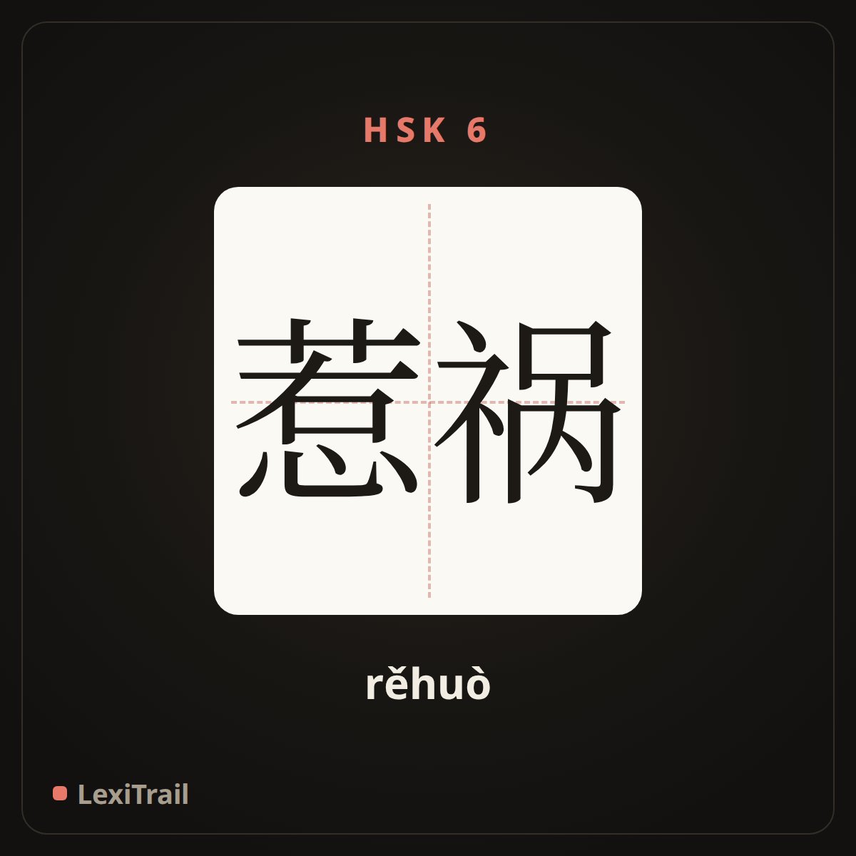 惹祸 — the Chinese character for Trouble (rěhuò), stroke diagram