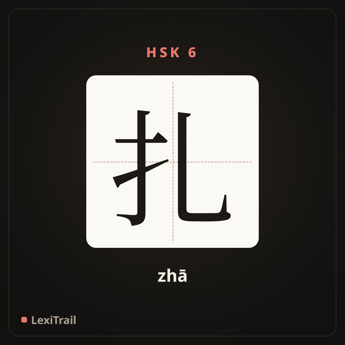 扎 — the Chinese character for Tie (zhā), stroke diagram
