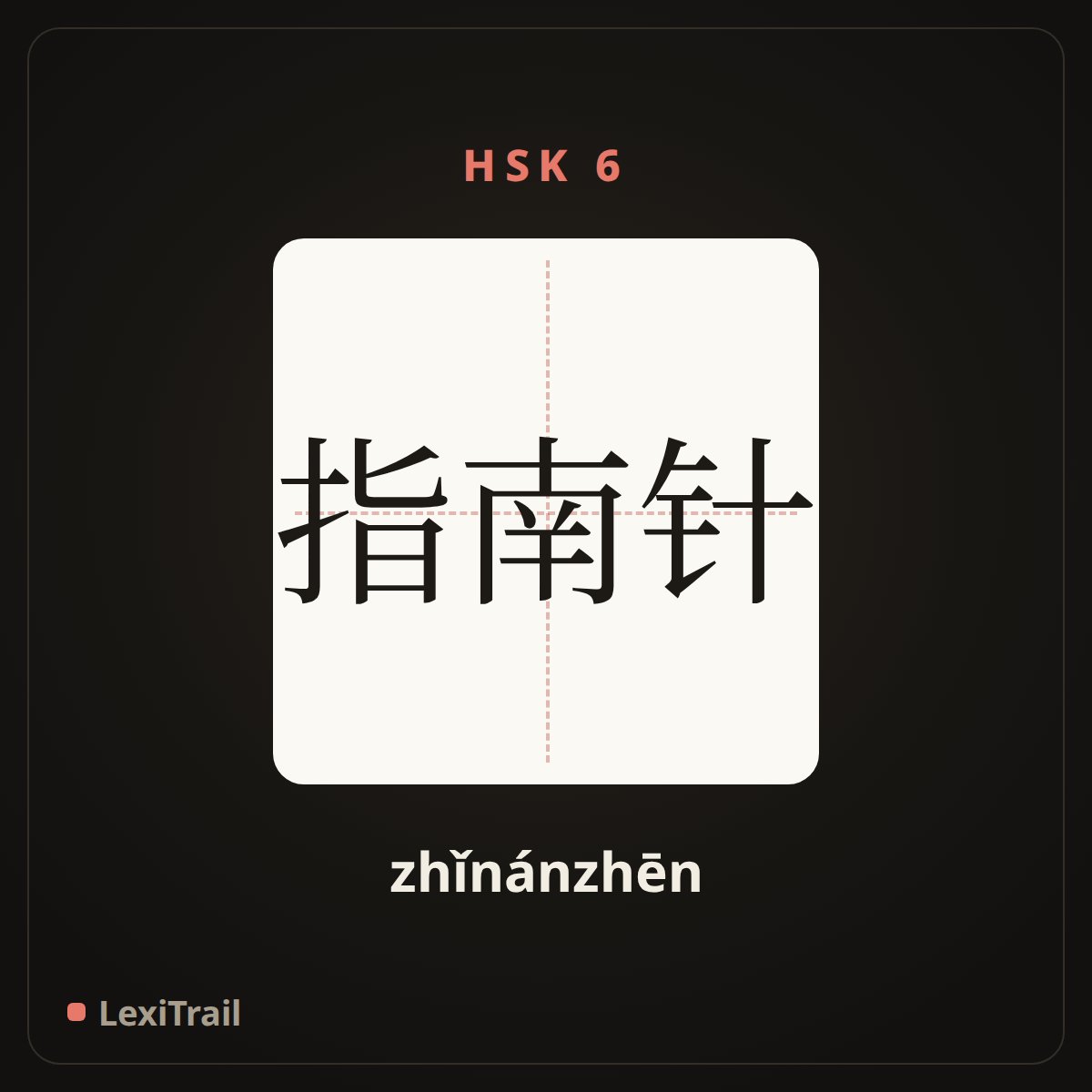 指南针 — the Chinese character for Compass (zhǐnánzhēn), stroke diagram