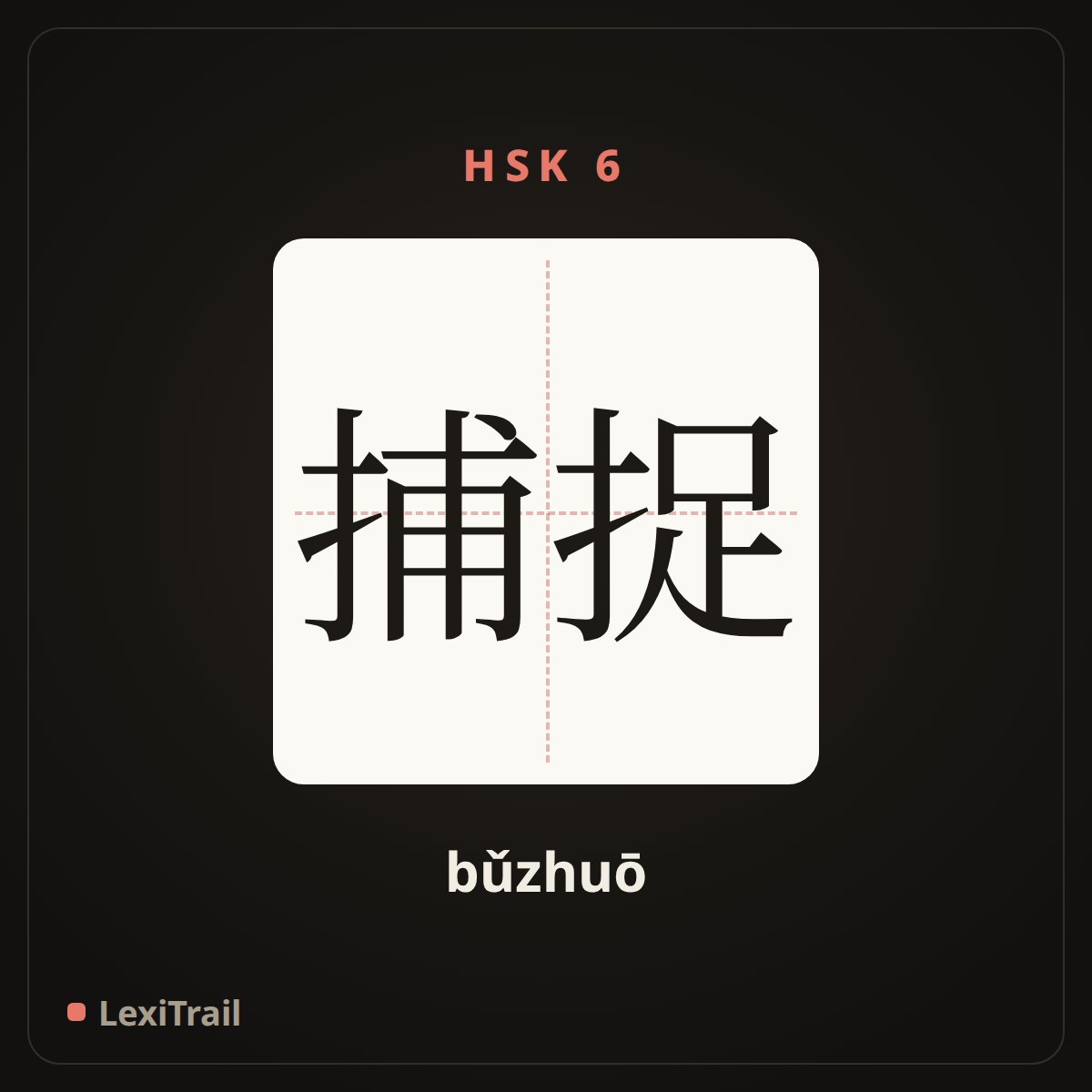 捕捉 — the Chinese character for Catch (bǔzhuō), stroke diagram