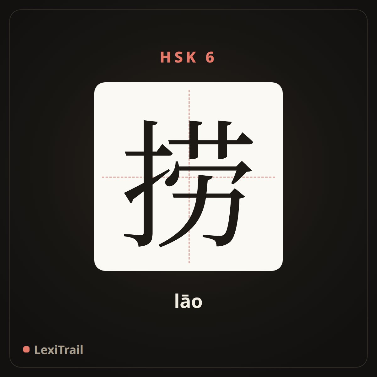 捞 — the Chinese character for Fishing (lāo), stroke diagram