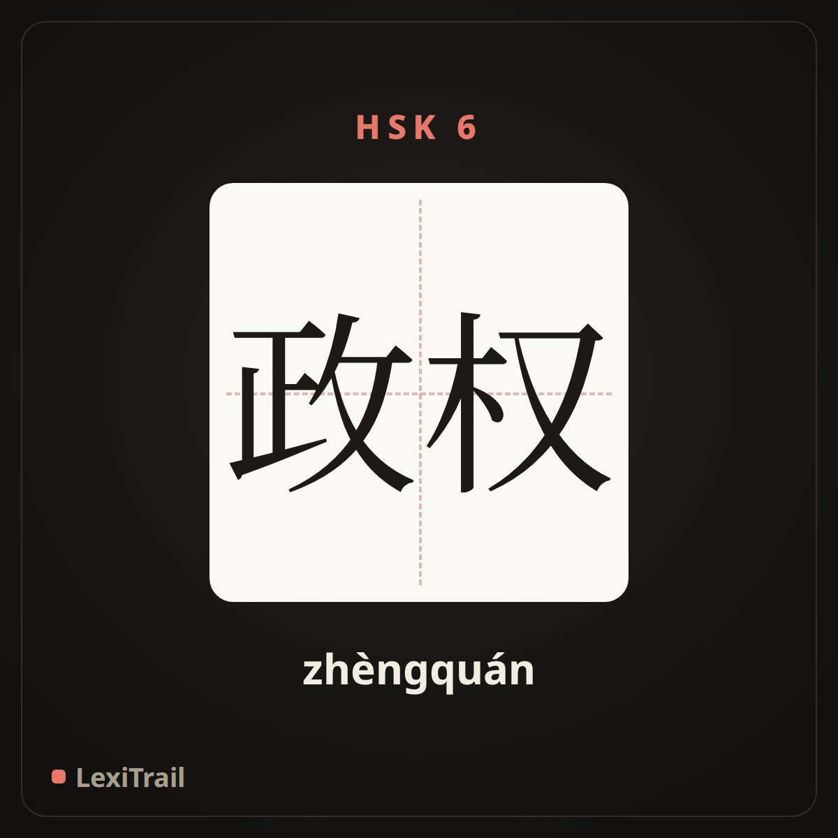 政权 — the Chinese character for regime (zhèngquán), stroke diagram