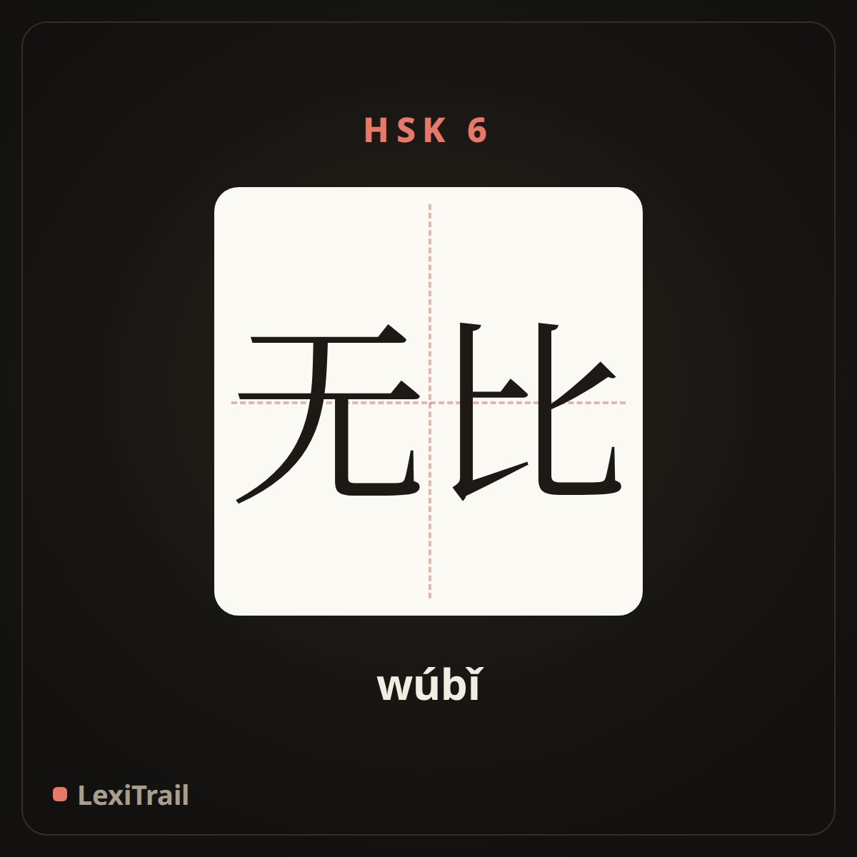 无比 — the Chinese character for extremely (wúbǐ), stroke diagram
