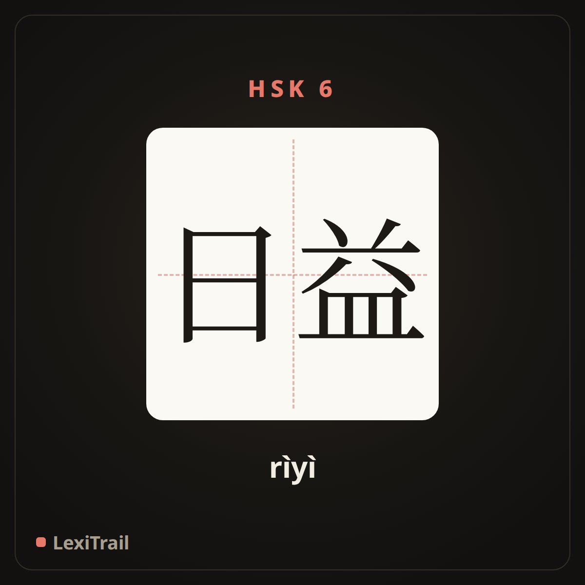 日益 — the Chinese character for increasingly (rìyì), stroke diagram