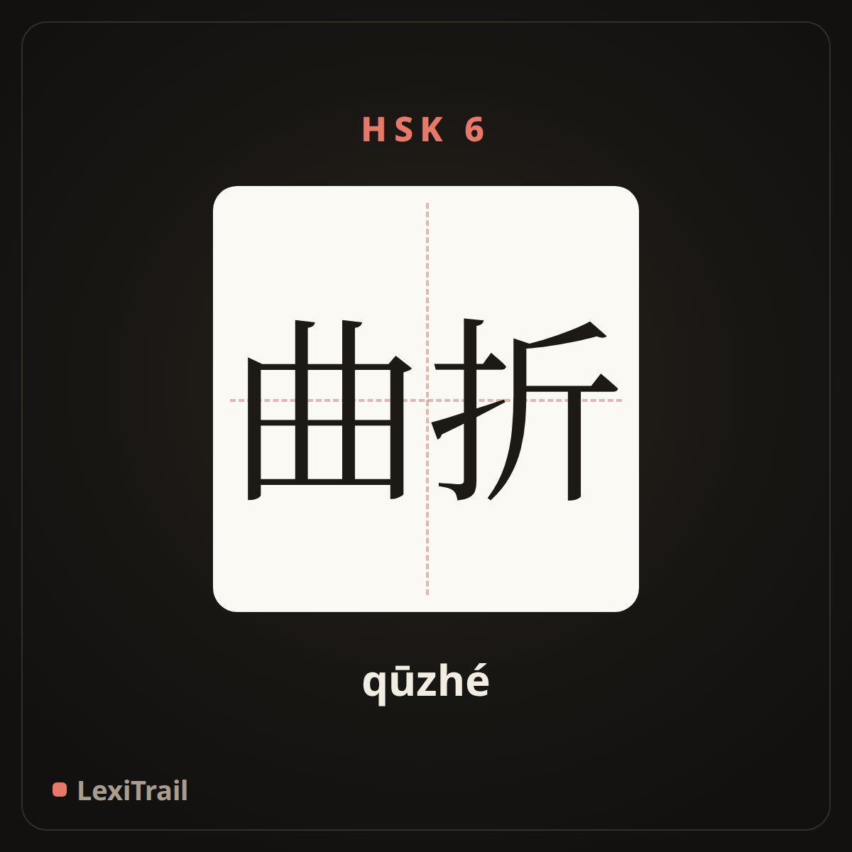 曲折 — the Chinese character for Tortuous (qūzhé), stroke diagram