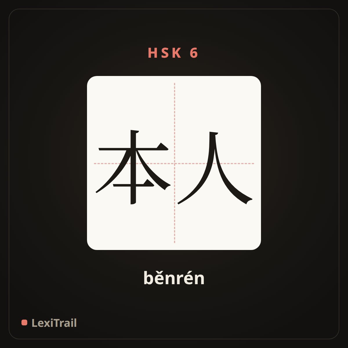 本人 — the Chinese character for oneself (běnrén), stroke diagram