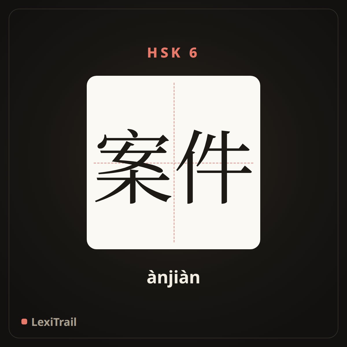 案件 — the Chinese character for law case; case (ànjiàn), stroke diagram