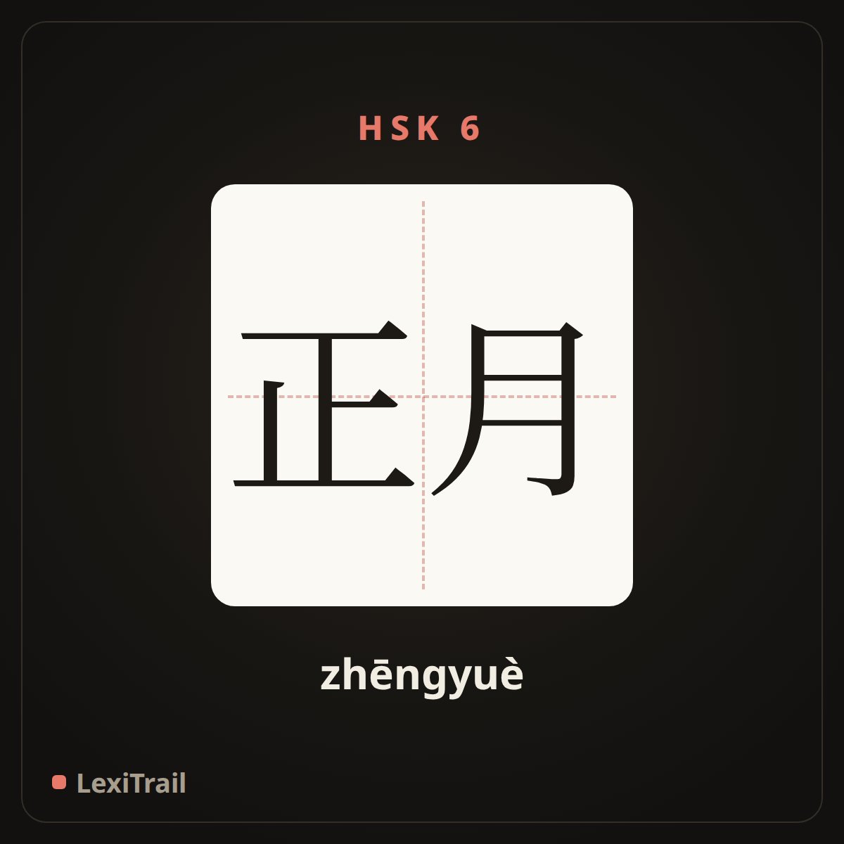 正月 — the Chinese character for January (moon calendar) (zhēngyuè), stroke diagram