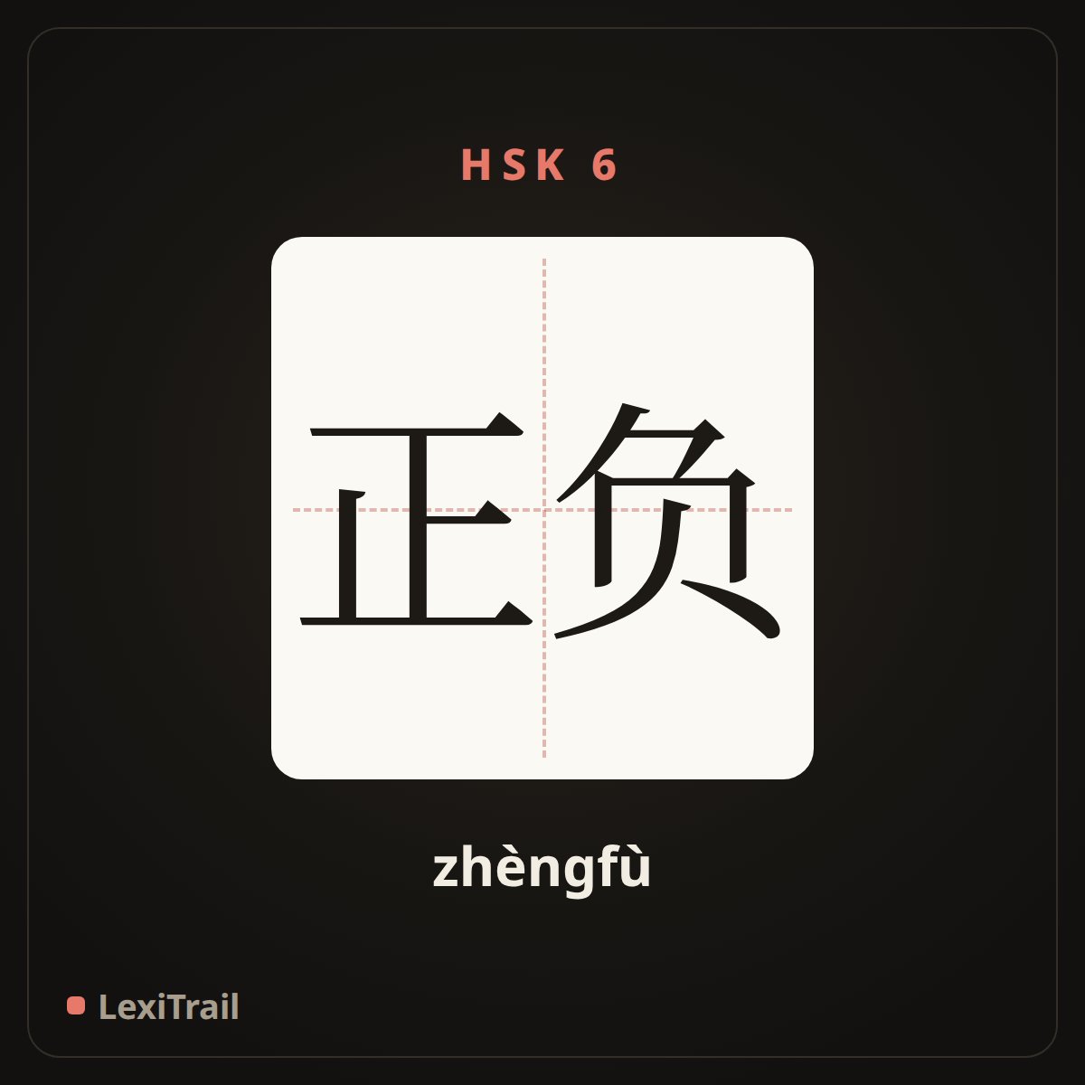 正负 — the Chinese character for Positive and negative (zhèngfù), stroke diagram