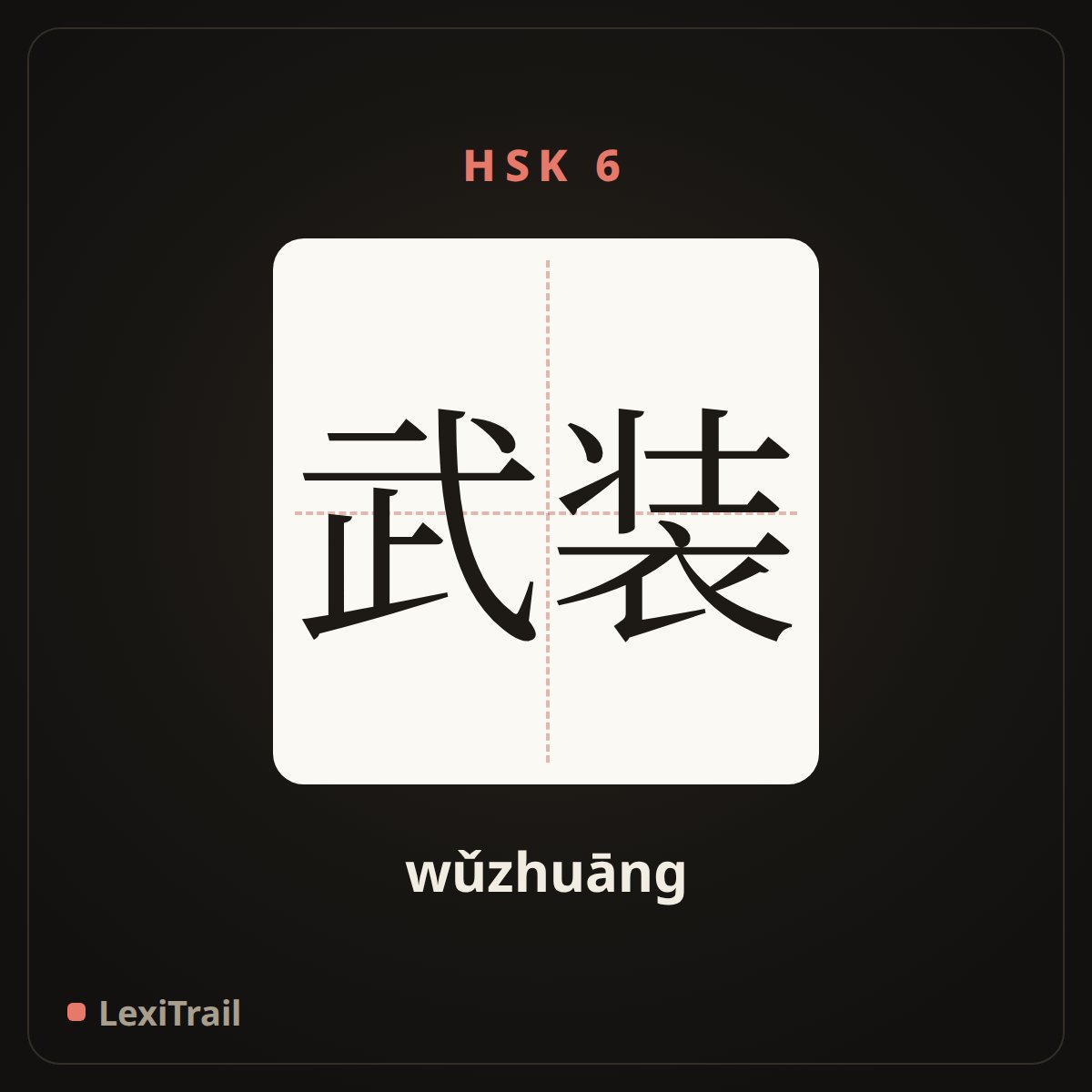 武装 — the Chinese character for Armed forces (wǔzhuāng), stroke diagram