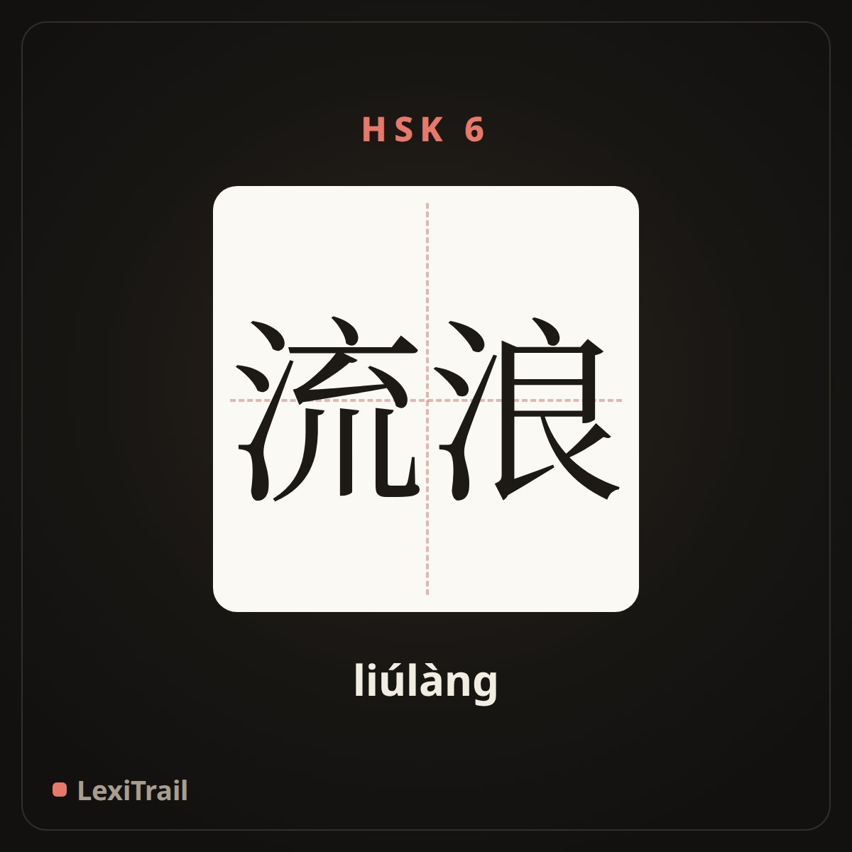 流浪 — the Chinese character for lead a vagrant life; rove; roam about (liúlàng), stroke diagram