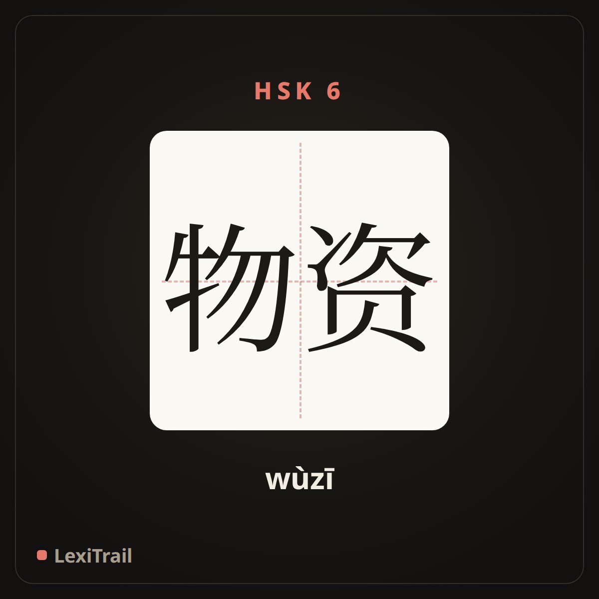 物资 — the Chinese character for goods and materials (wùzī), stroke diagram