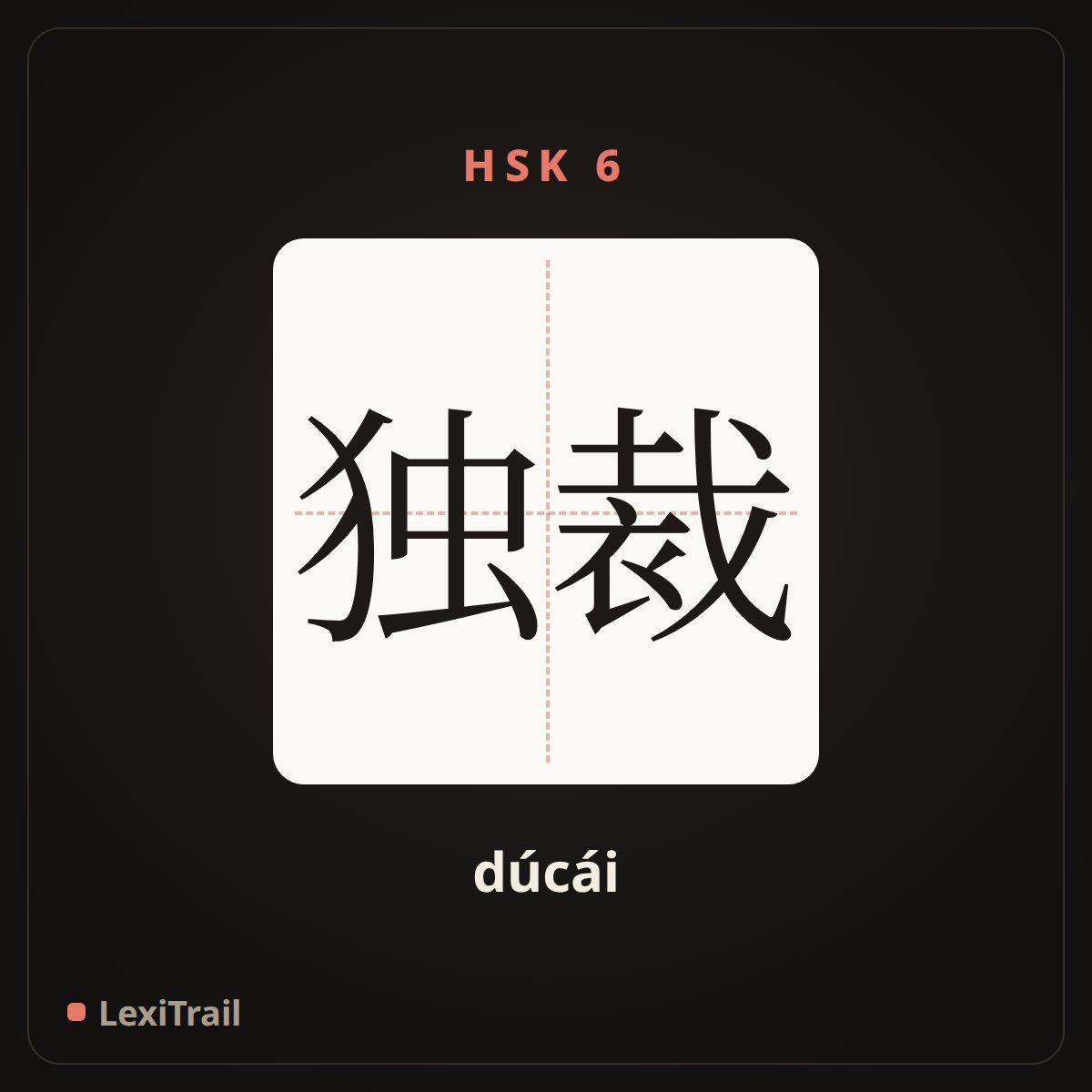 独裁 — the Chinese character for autocracy (dúcái), stroke diagram