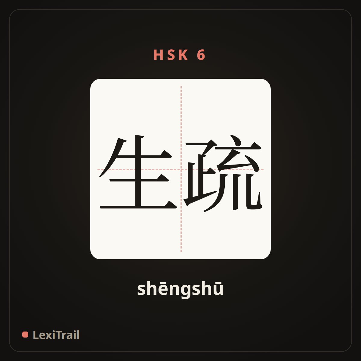 生疏 — the Chinese character for Strange (shēngshū), stroke diagram