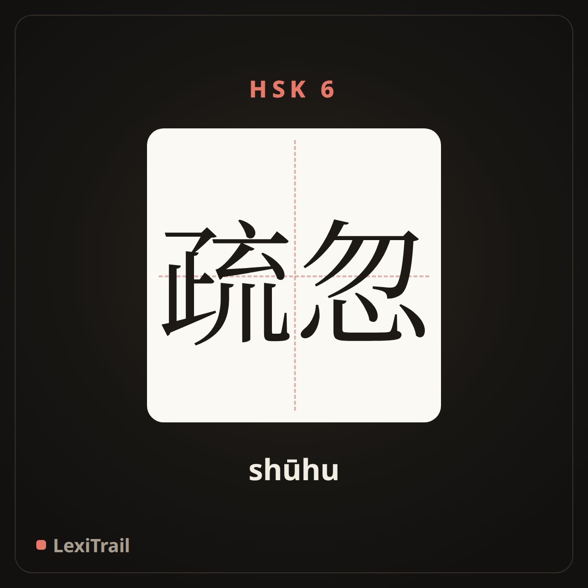 疏忽 — the Chinese character for neglect (shūhu), stroke diagram