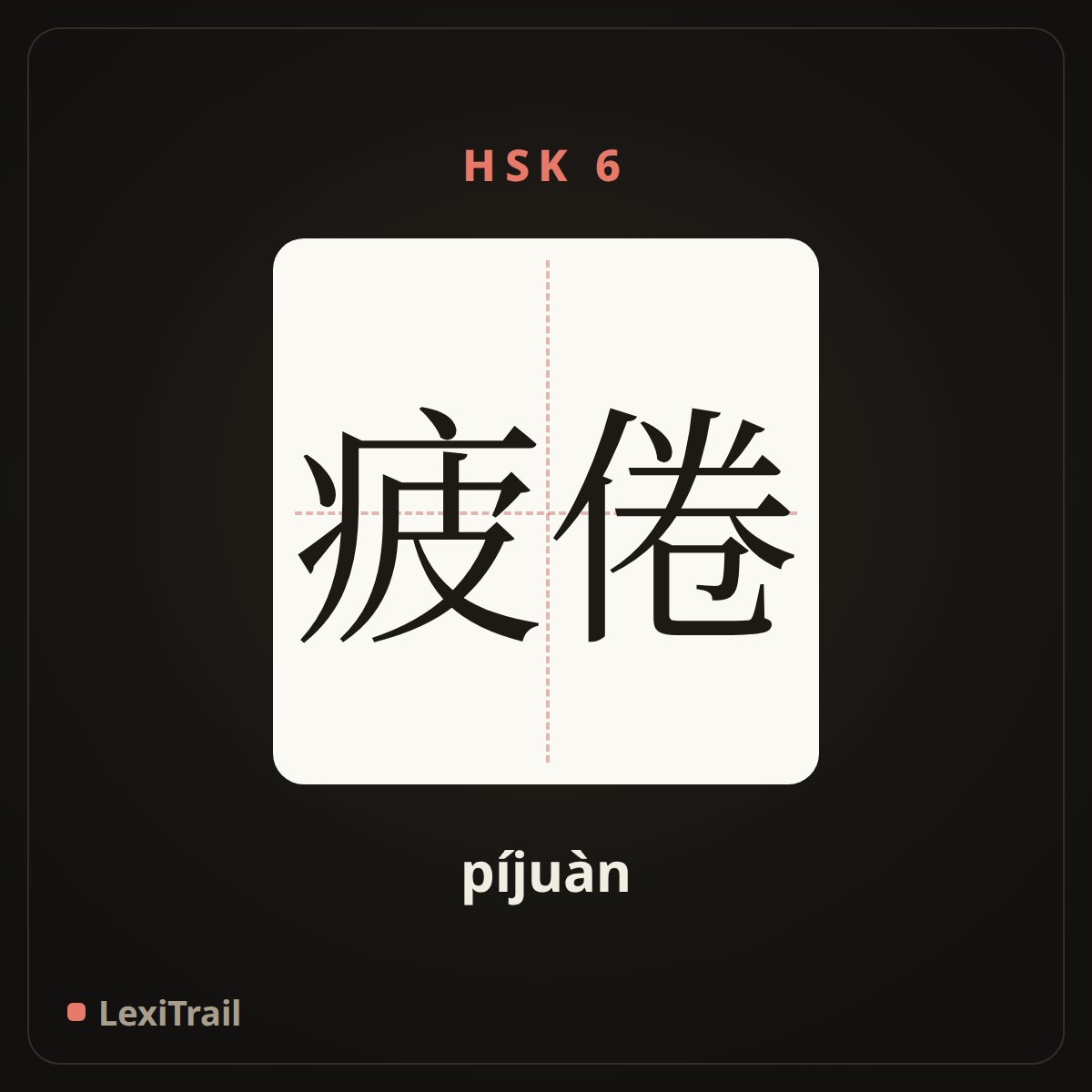 疲倦 — the Chinese character for Tired (píjuàn), stroke diagram