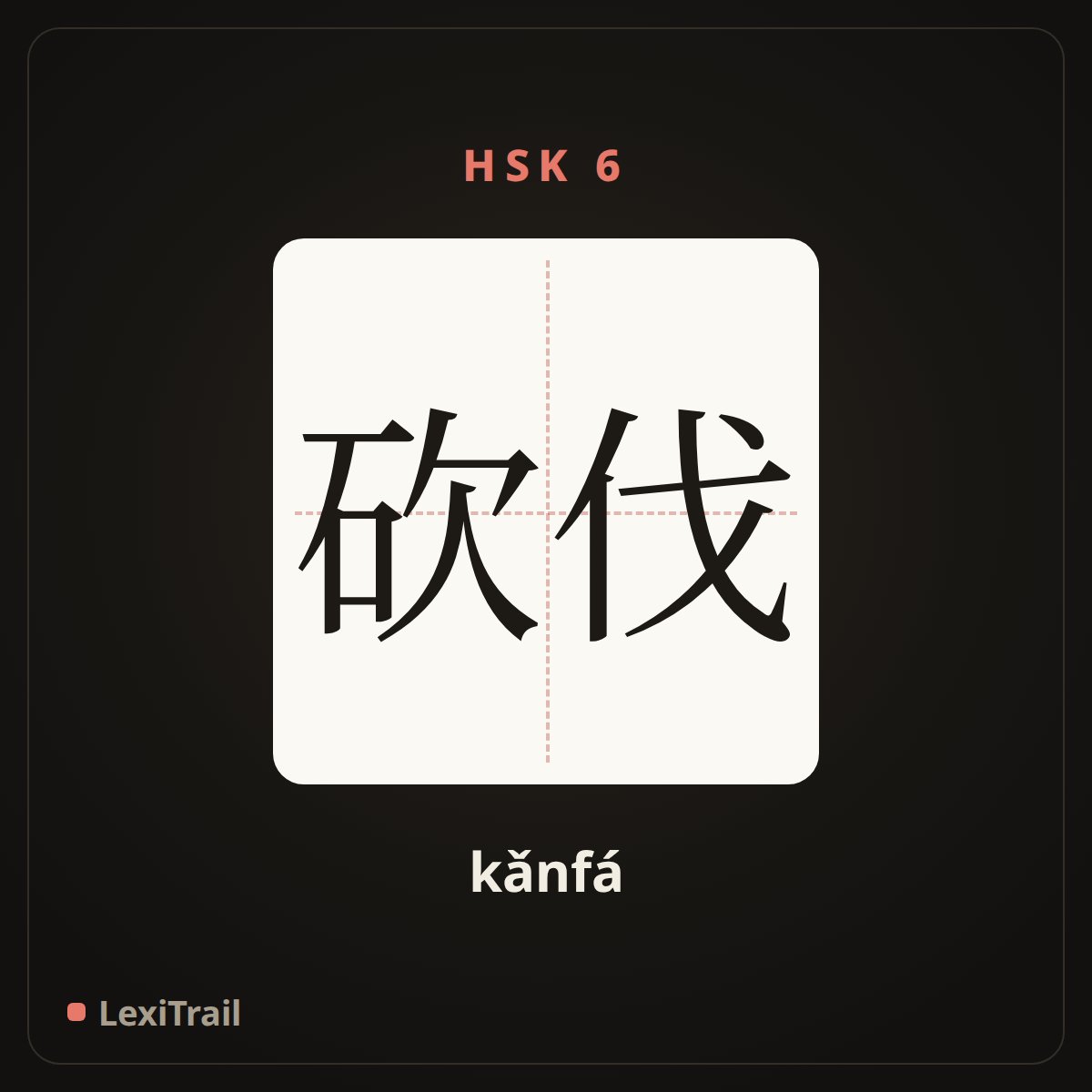 砍伐 — the Chinese character for lop (kǎnfá), stroke diagram