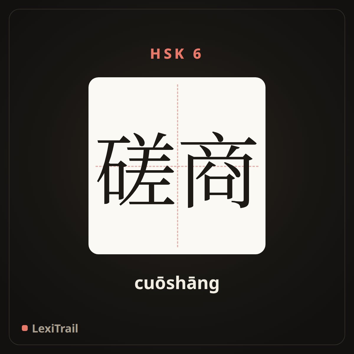 磋商 — the Chinese character for negotiate (cuōshāng), stroke diagram