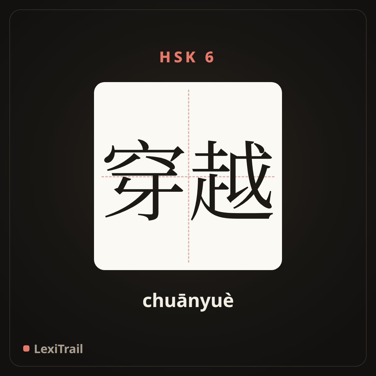 穿越 — the Chinese character for Pass through (chuānyuè), stroke diagram