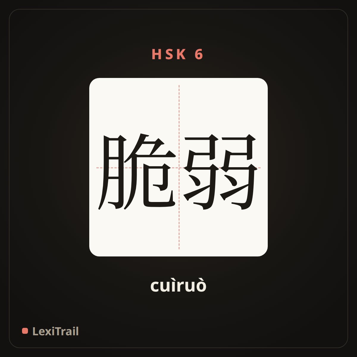 脆弱 — the Chinese character for fragile (cuìruò), stroke diagram