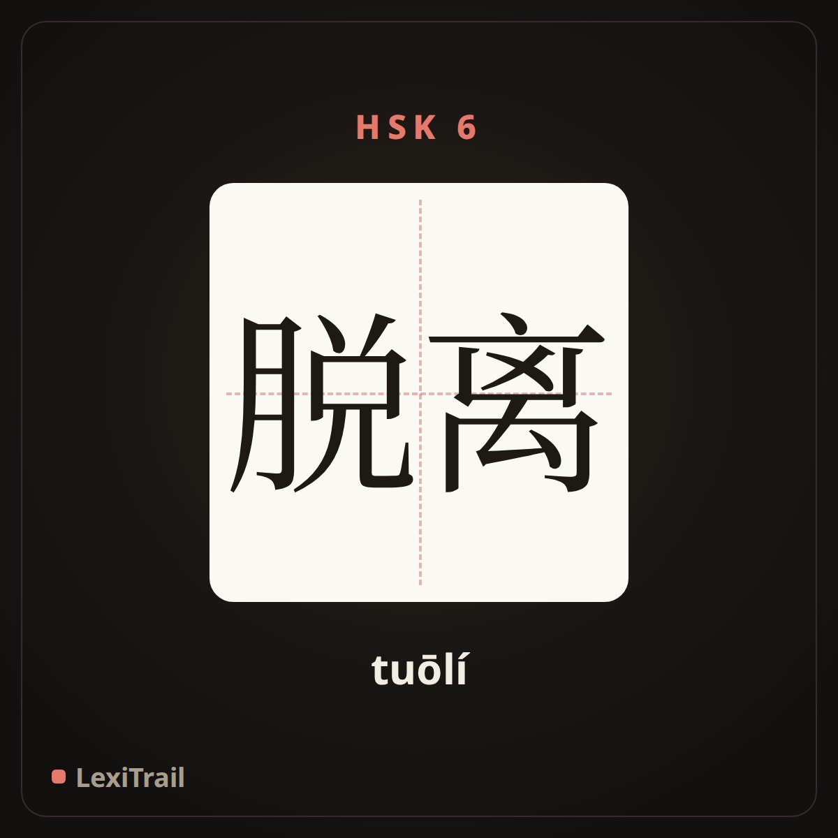 脱离 — the Chinese character for Be divorced from (tuōlí), stroke diagram
