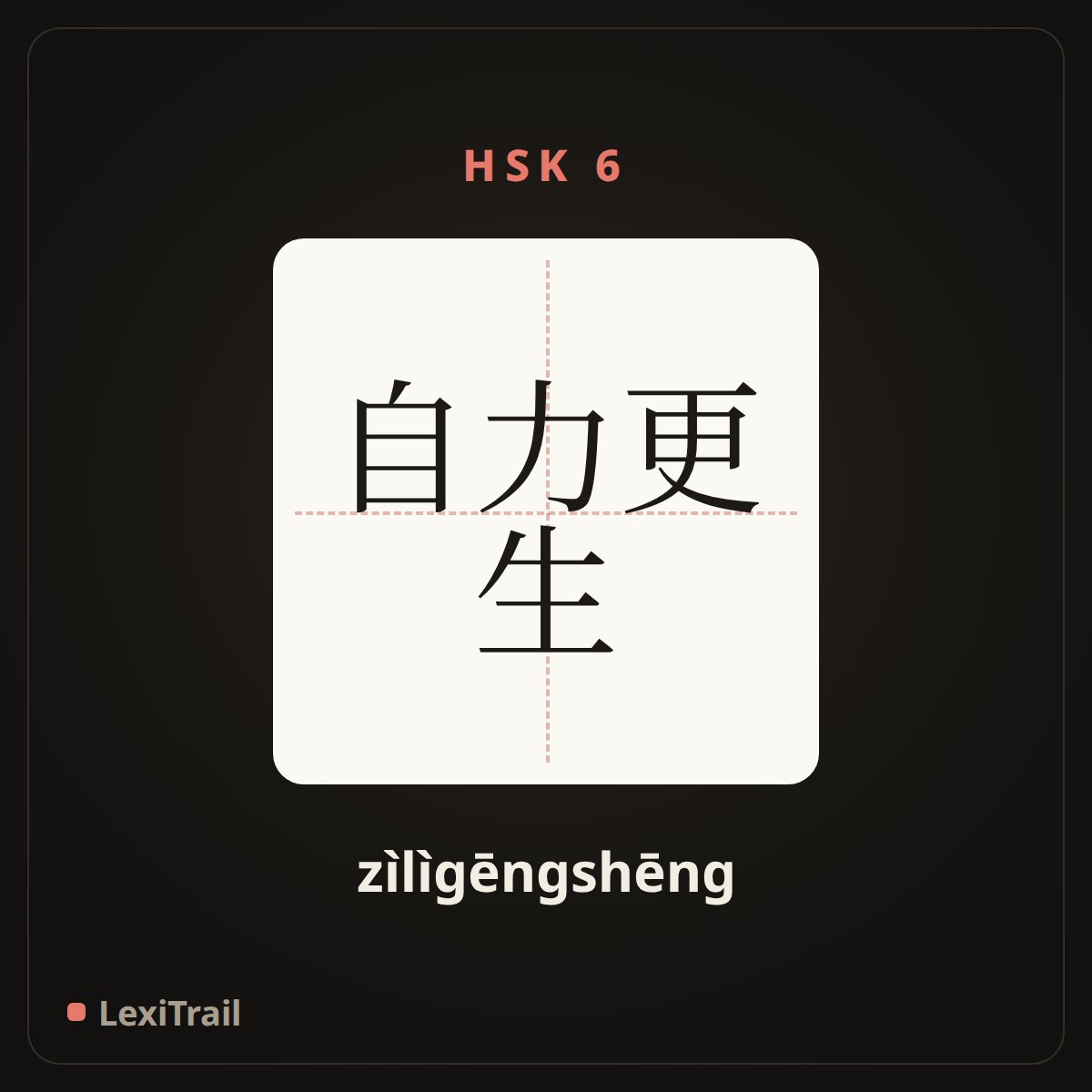 自力更生 — the Chinese character for Rely through one’s own efforts (zìlìgēngshēng), stroke diagram
