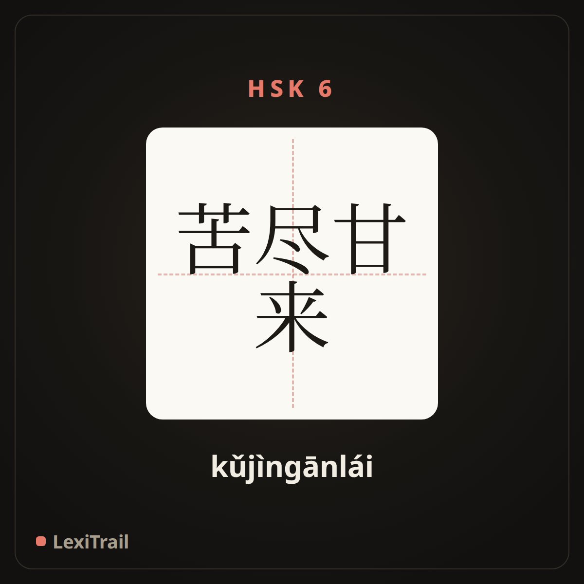 苦尽甘来 — the Chinese character for All sufferings have their reward (kǔjìngānlái), stroke diagram