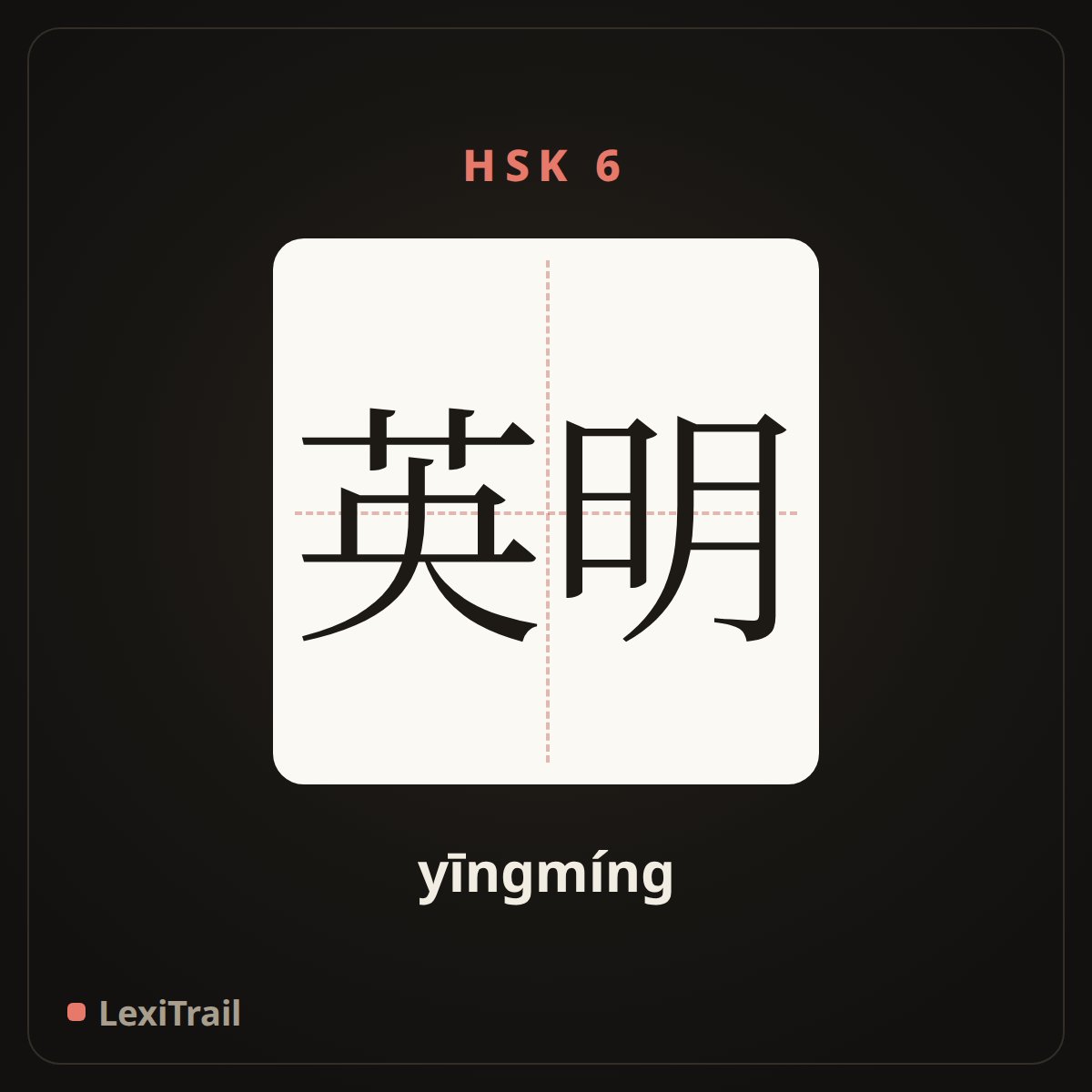 英明 — the Chinese character for wise (yīngmíng), stroke diagram