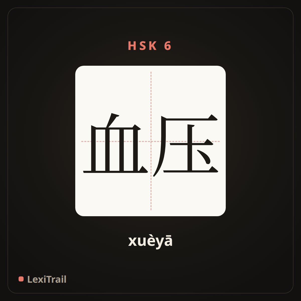 血压 — the Chinese character for blood pressure (xuèyā), stroke diagram