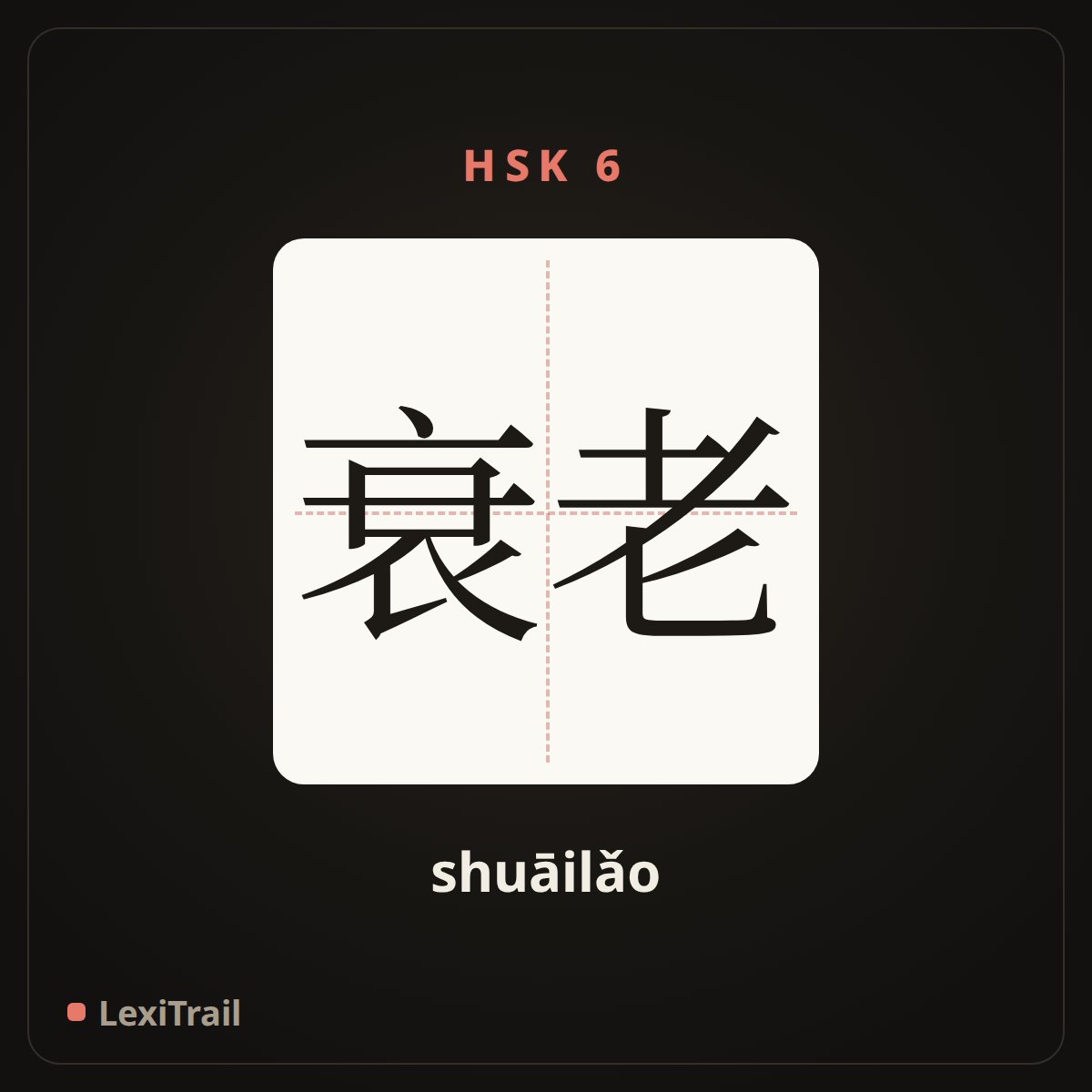 衰老 — the Chinese character for Be senile, grow old (shuāilǎo), stroke diagram